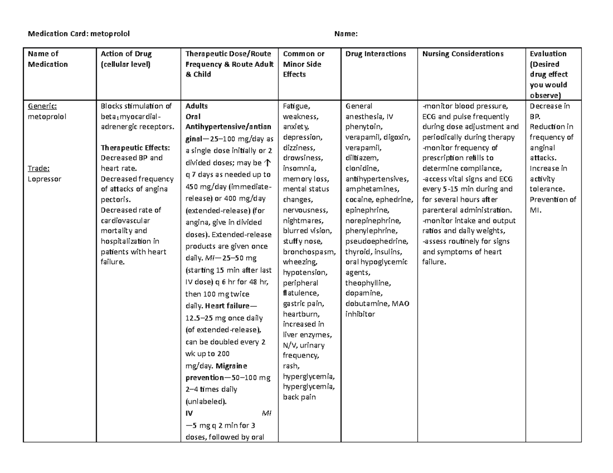 Medication Card 19 Medication Card Metoprolol Name Name Of   Thumb 1200 927 