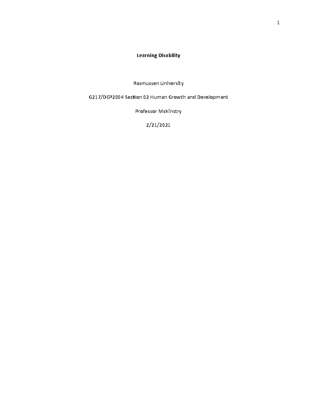 Learning Disability Writing Assignment HGD Rasmussen - Learning ...