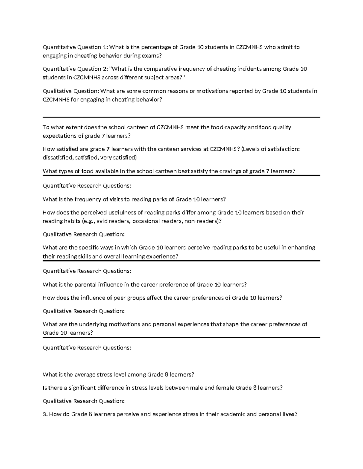 Qualitative quantitative questionnaires for all - Quantitative Question ...