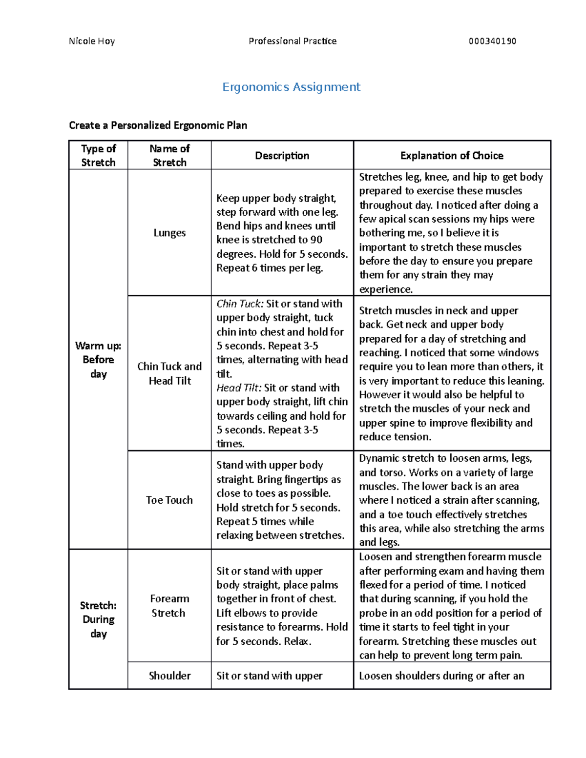 Ergonomics Assignment Nicole Hoy Professional Practice 000340190 Ergonomics Assignment Create