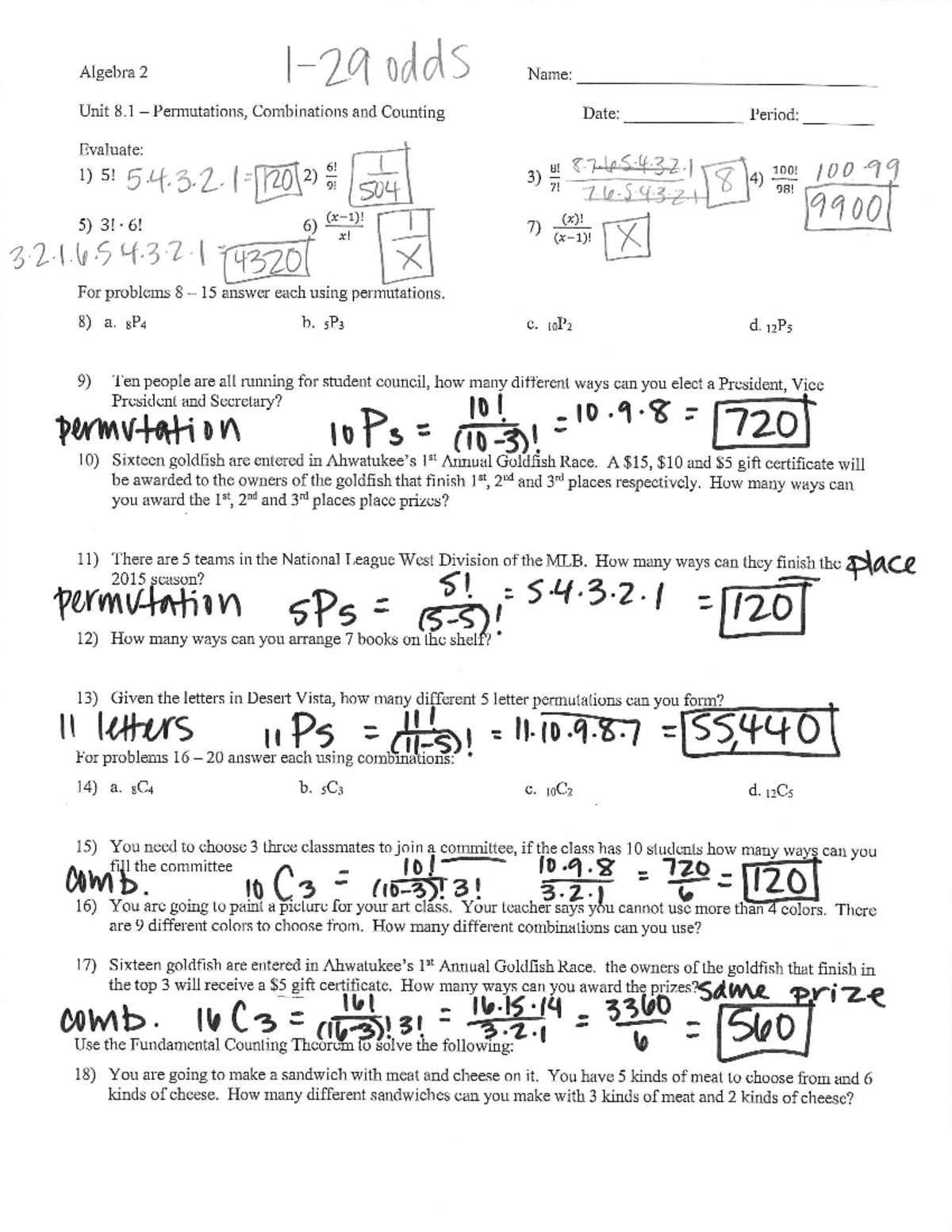 my math homework answer key