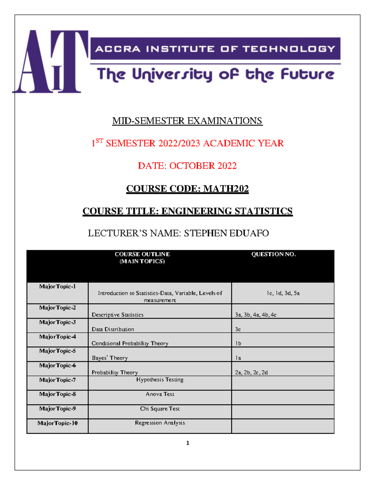MATH202 MSE Q OCT 2022 KCC MIDSEMESTER EXAMINATIONS 1 ST SEMESTER