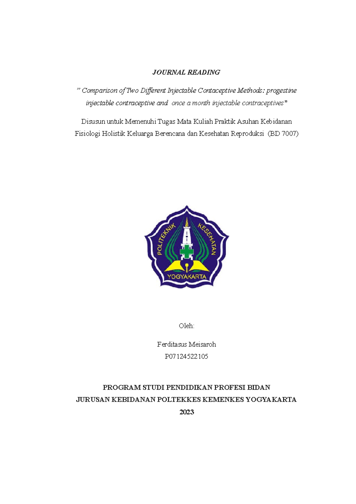 Journal reading dengan metode elwood - JOURNAL READING ” Comparison of ...