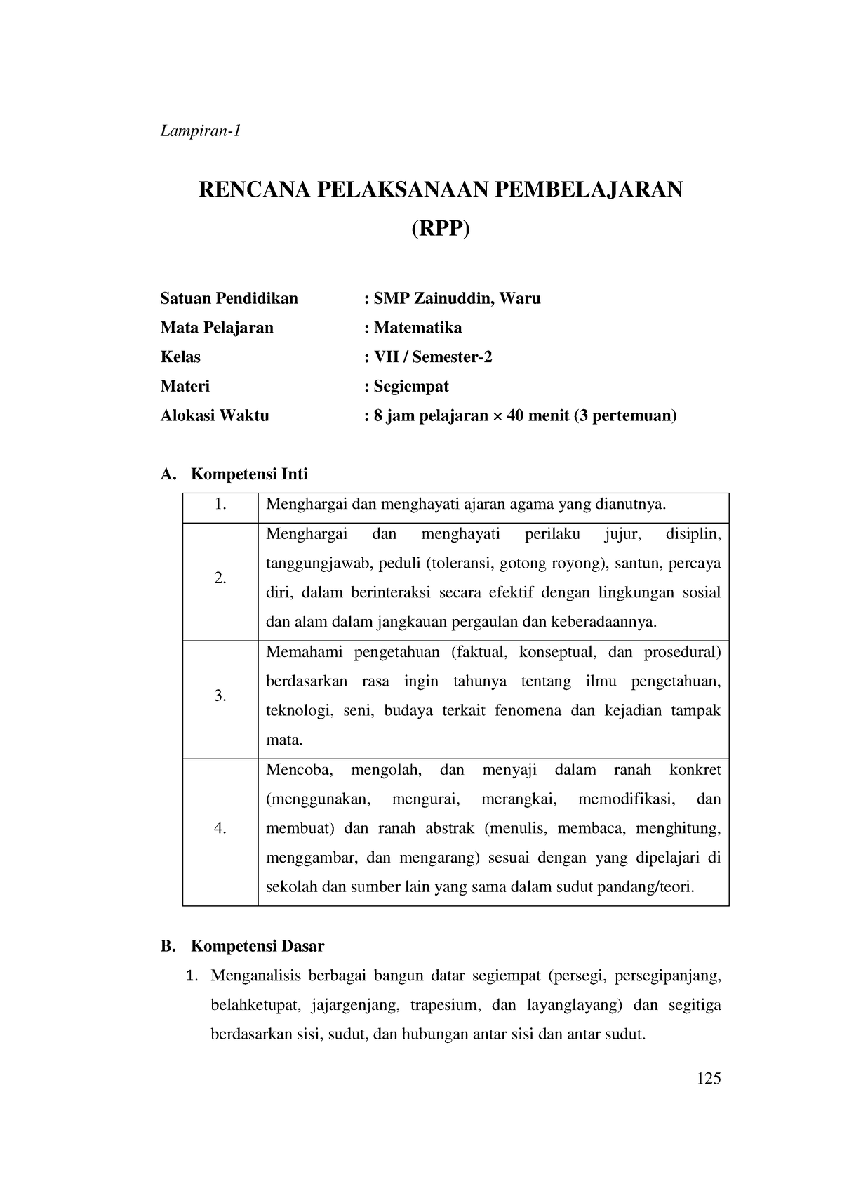 Lampiran - Lampiran- RENCANA PELAKSANAAN PEMBELAJARAN (RPP) Satuan ...