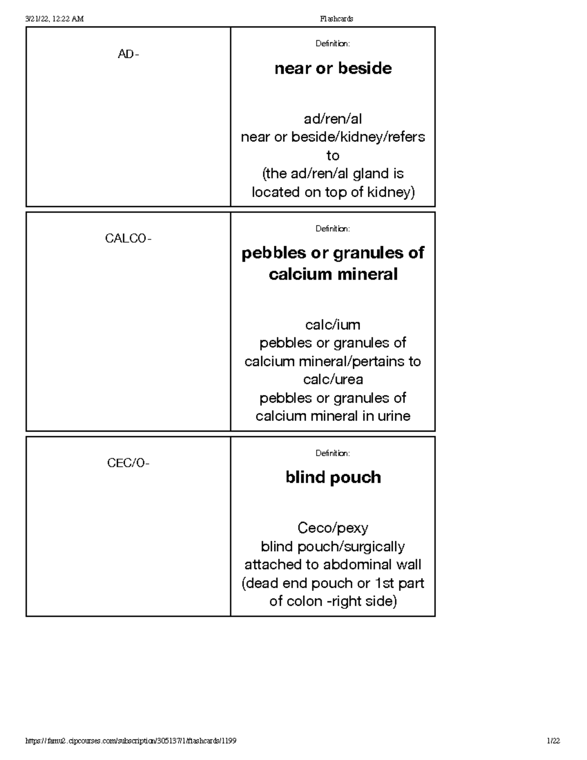 Chapter 12 Flashcards AD Definition near or beside ad/ren/al near