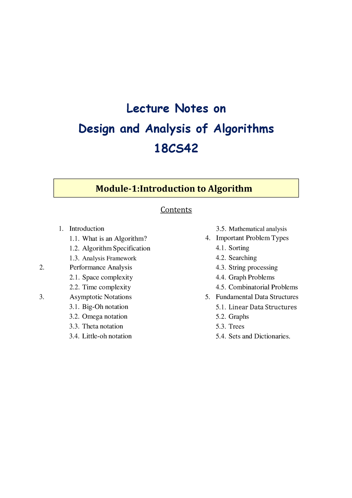 18CS42 Daa M1 Notes - Lecture Notes On Design And Analysis Of ...