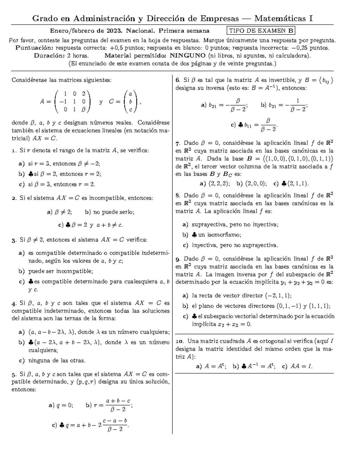 2022 23 Febrero TIPO B - EXAMEN - Grado En Administraci ́on Y Direcci ...