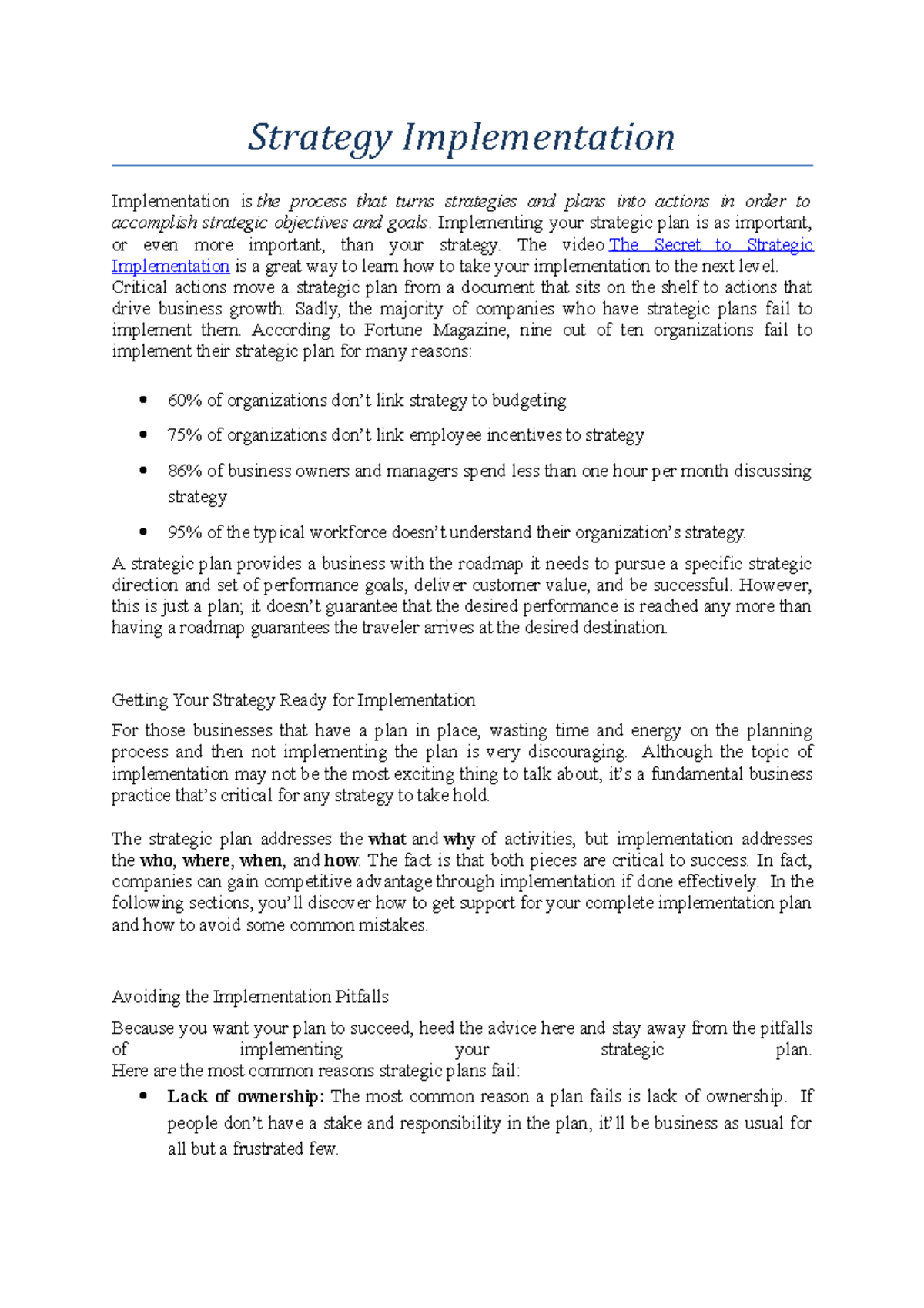 summary-of-strategy-implementation-strategy-implementation