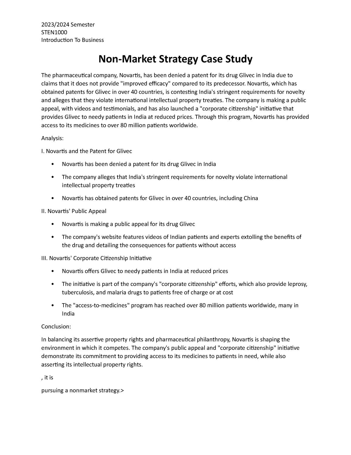 non market strategy case study