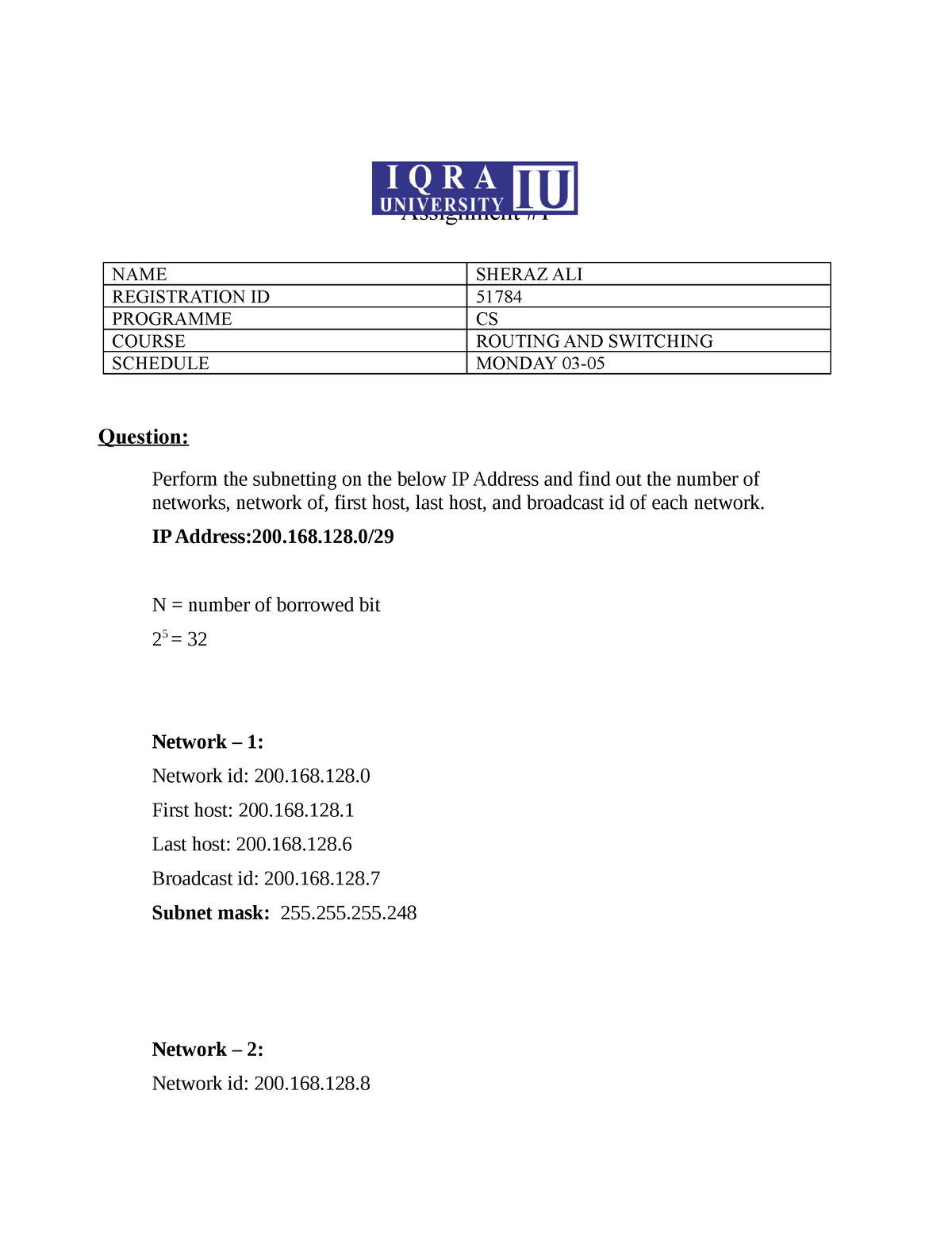 iqra university assignment front page