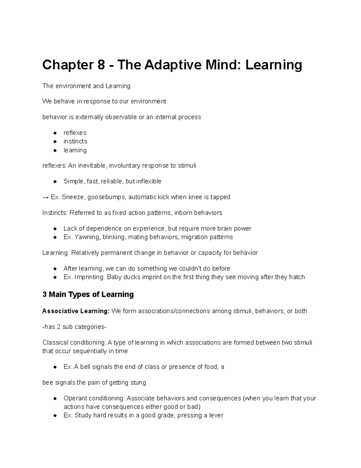 Gen Psych Chapter 8 - In class notes - Chapter 8 - The Adaptive Mind ...