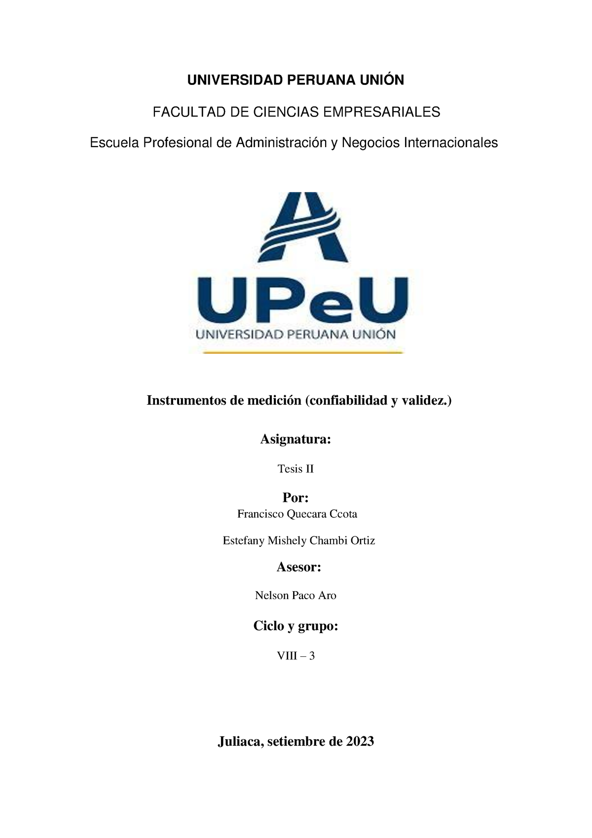 Tesis Confiabilidad Y Validez - UNIVERSIDAD PERUANA UNIÓN FACULTAD DE ...