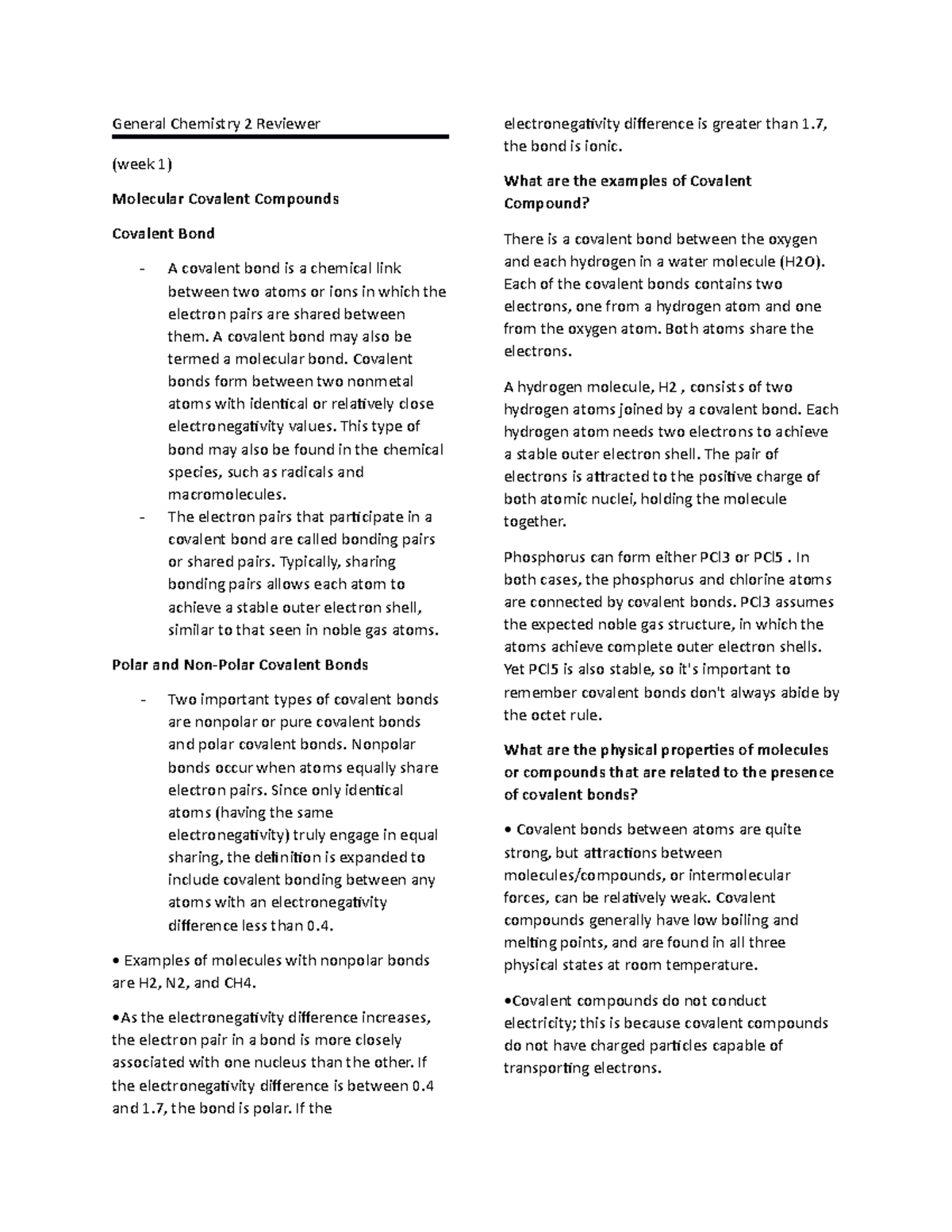 Genbio- Covalent Compounds - General Chemistry 2 Reviewer (week 1 ...