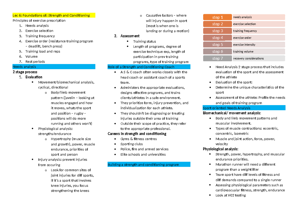 EXS124 Exam Notes 2 - because - Lec 6: Foundations of: Strength and ...