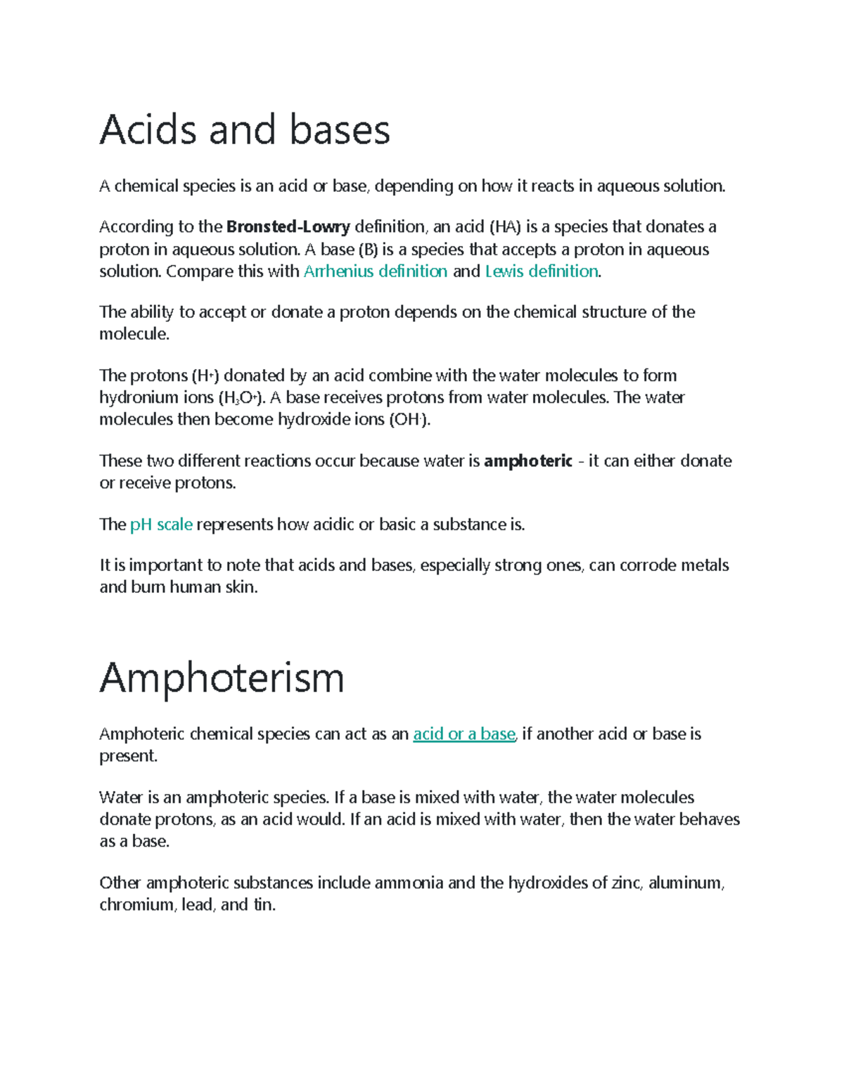 Acids and Bases Theories from Labster Simulation Acids and bases A