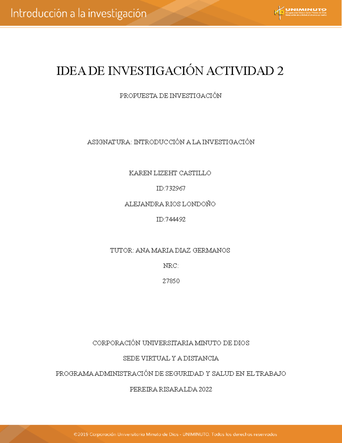Idea de investigación - cpc - IDEA DE INVESTIGACIÓN ACTIVIDAD 2 ...