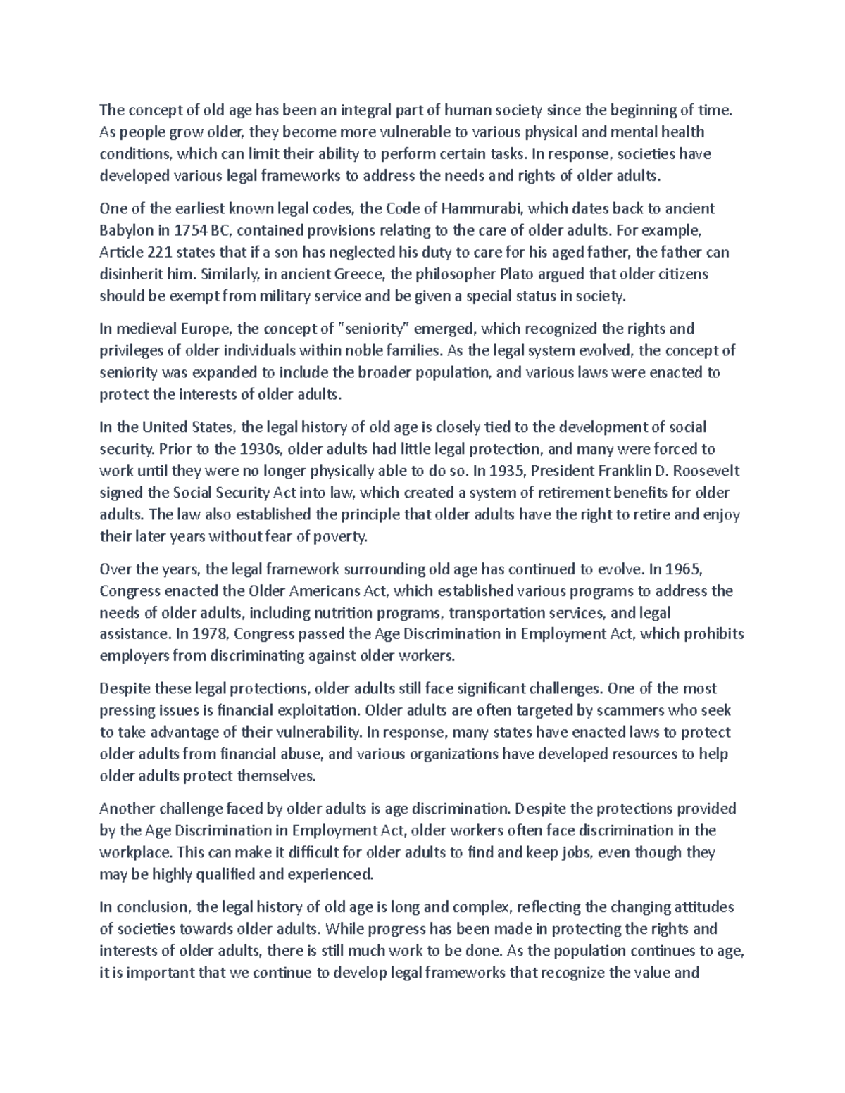 The Long Legal History of Old Age The concept of old age has been an