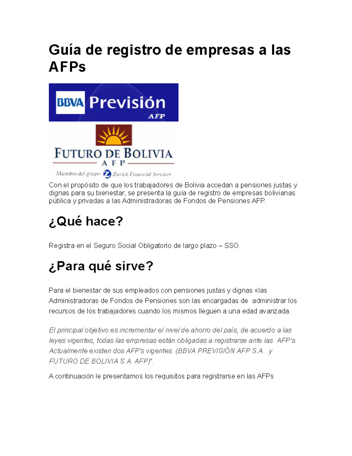 AFPs - trabajo entidades fincieras - Guía de registro de empresas a las ...