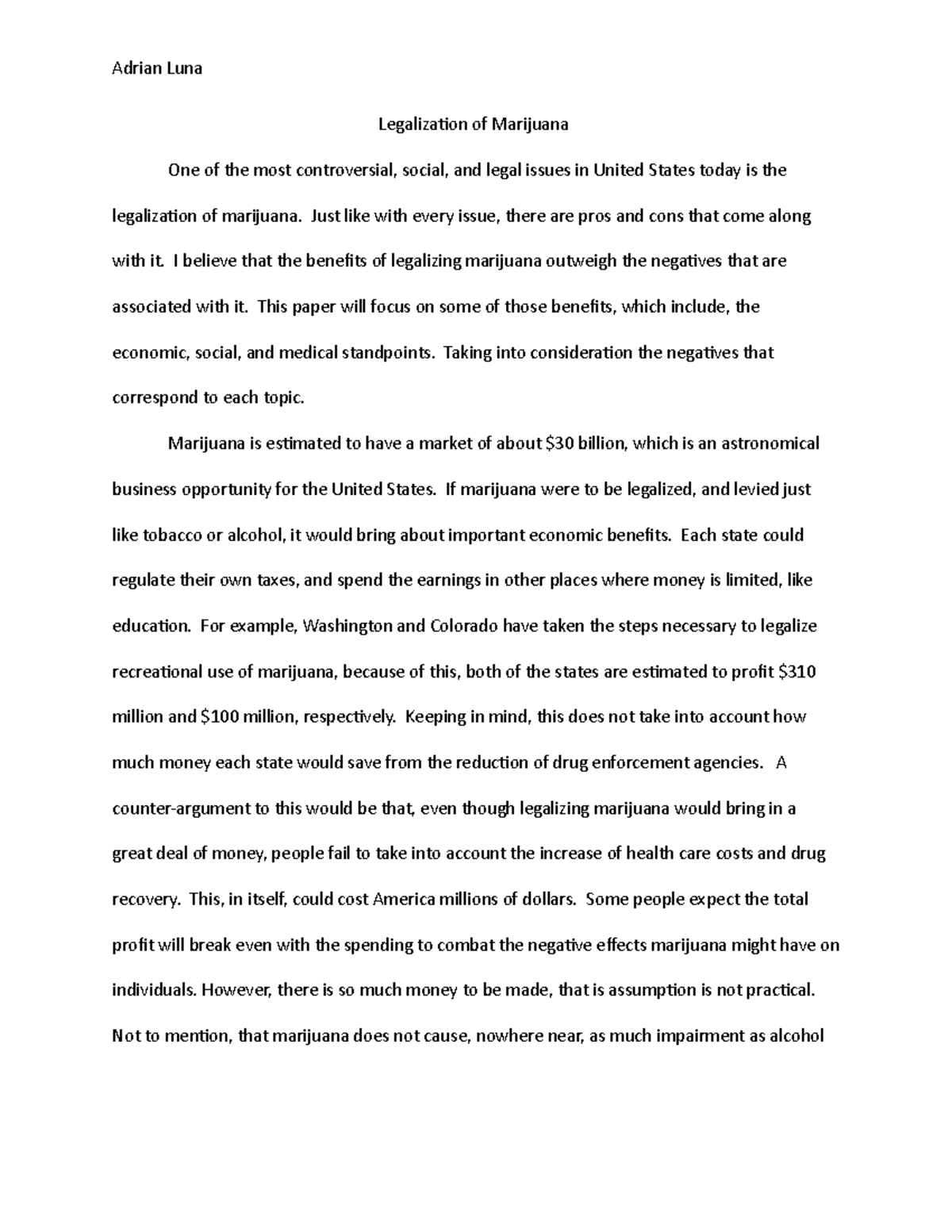 legalize marijuana essay