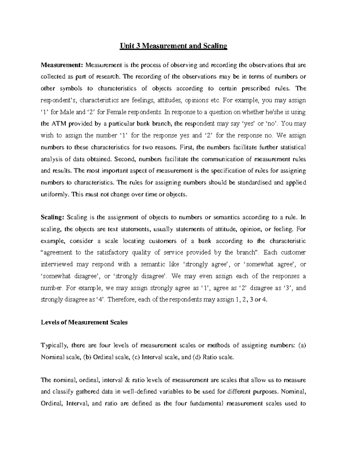 Unit III Meaurement and Scaling - Unit 3 Measurement and Scaling ...