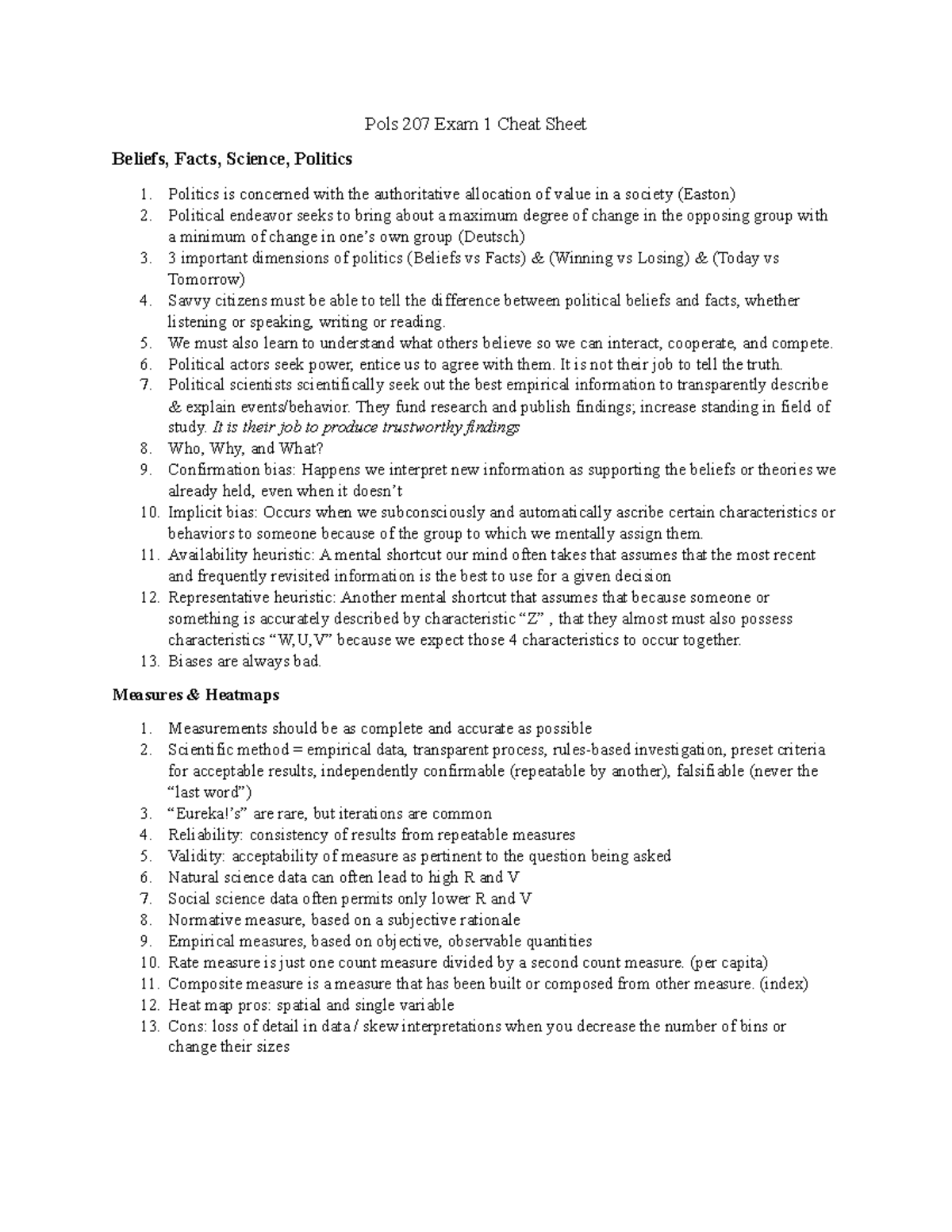 Pols 207 Exam 1 Cheat Sheet - Pols 207 Exam 1 Cheat Sheet Beliefs ...