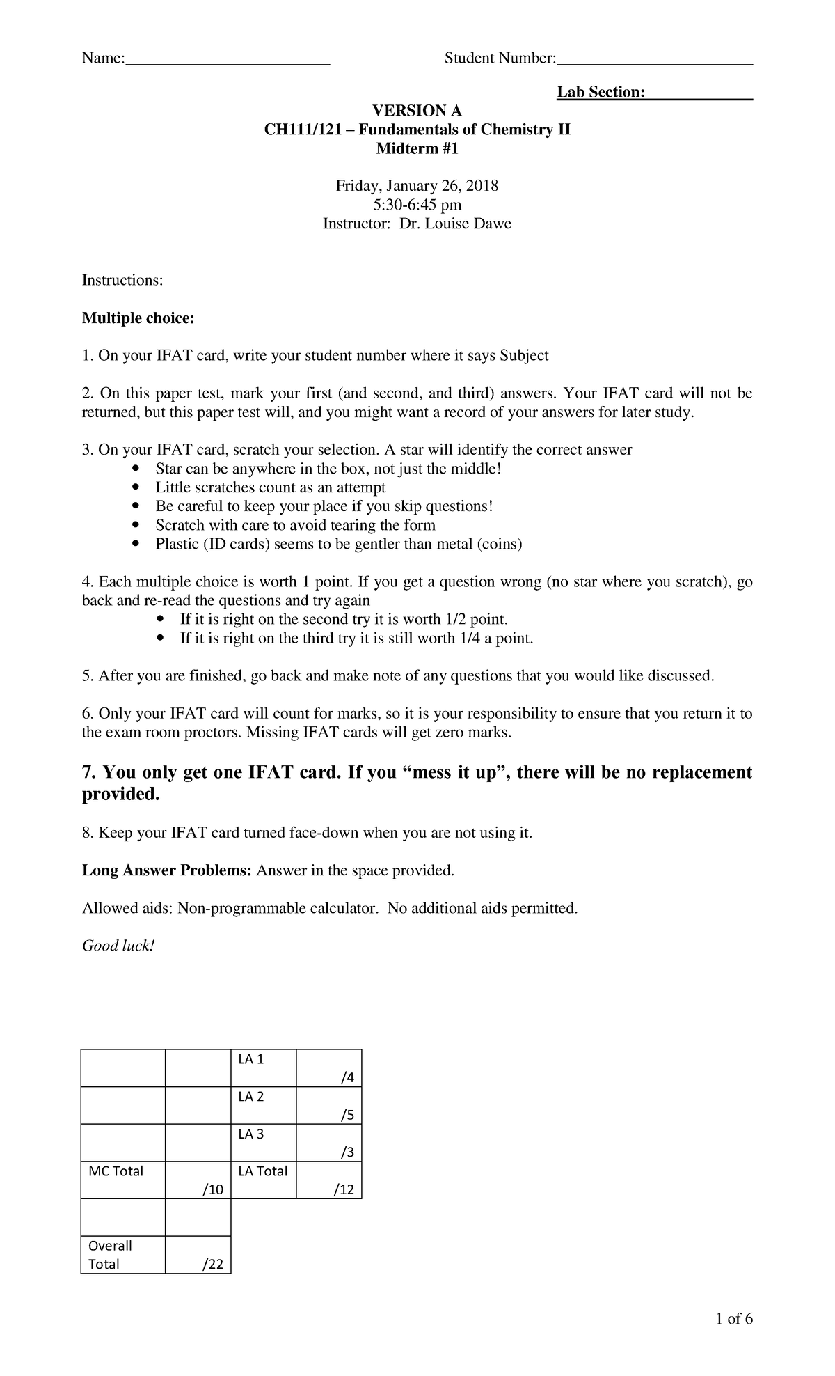 Midterm 1 15 November 2018, questions and answers - Name ...