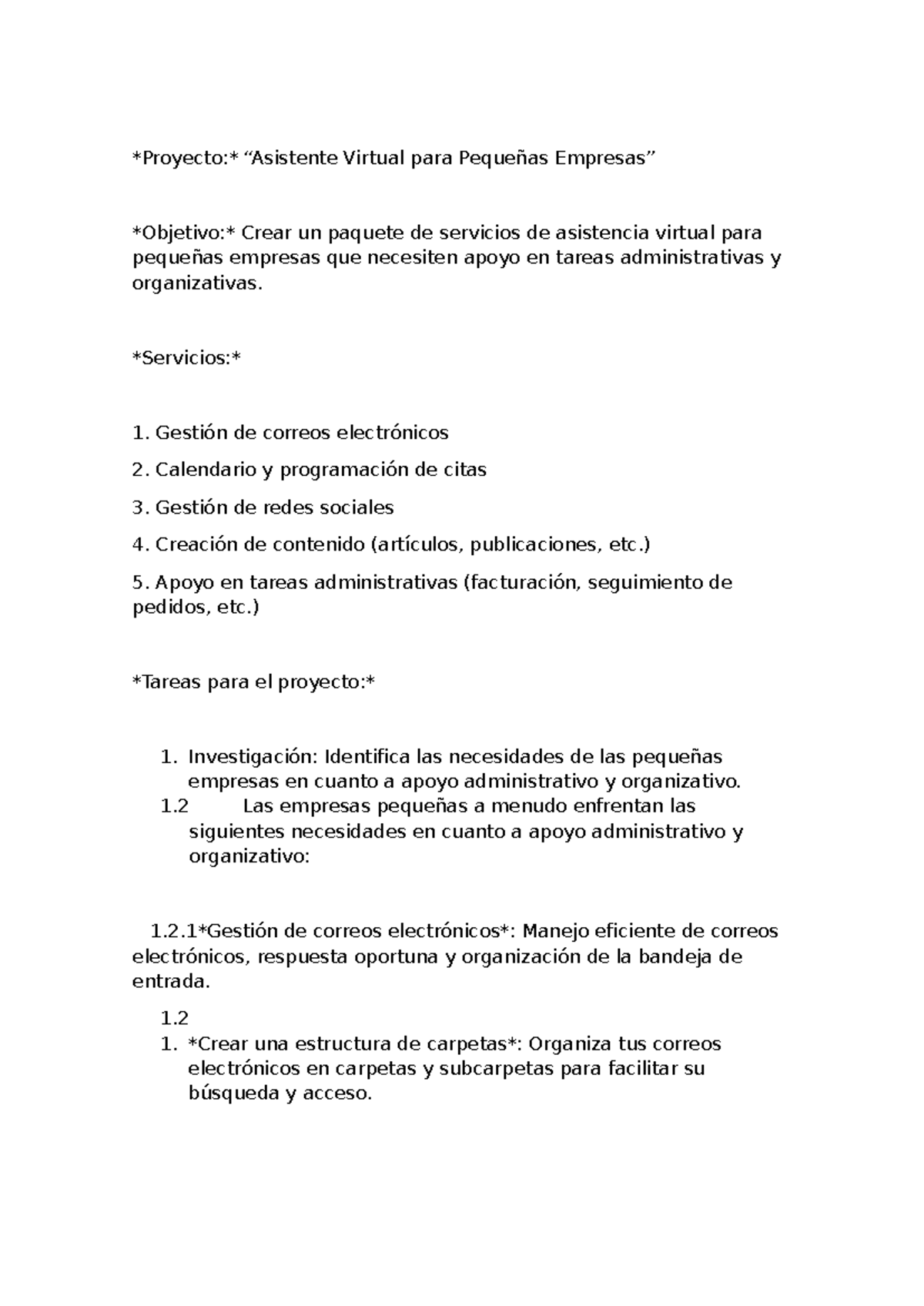 Proyecto asistente virtual - Proyecto: “Asistente Virtual para Pequeñas ...