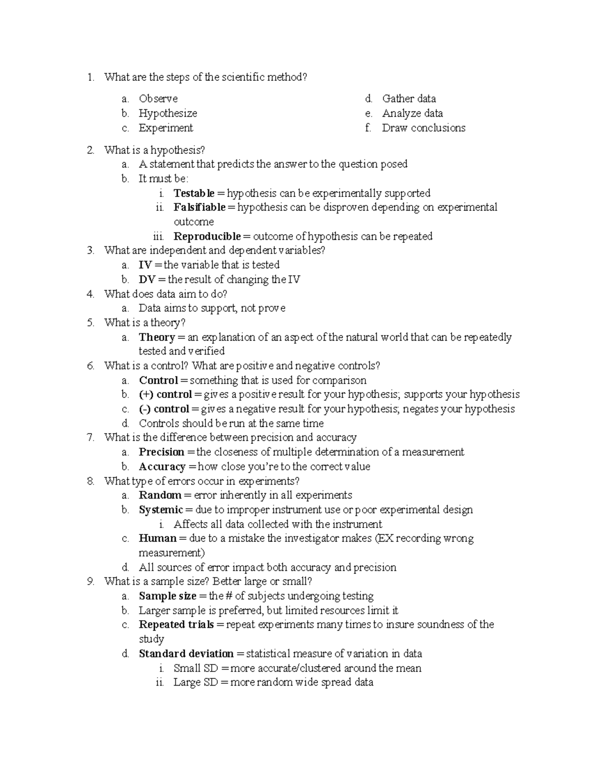 3. 213 Lab 1 Quiz Study Guide - What Are The Steps Of The Scientific ...