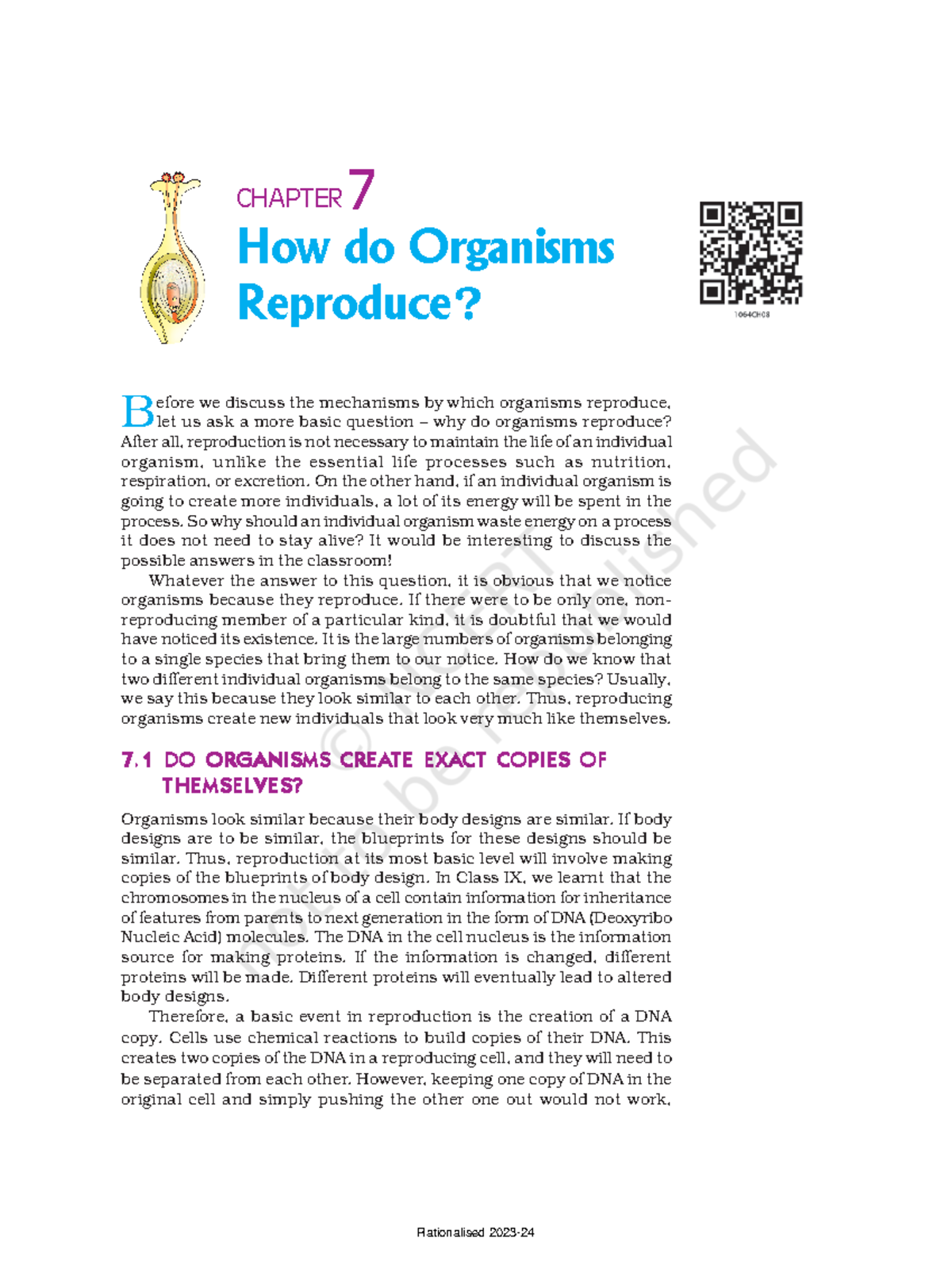 Reproduction' - How Do Organisms Reproduce? CHAPTER 7 B Efore We ...