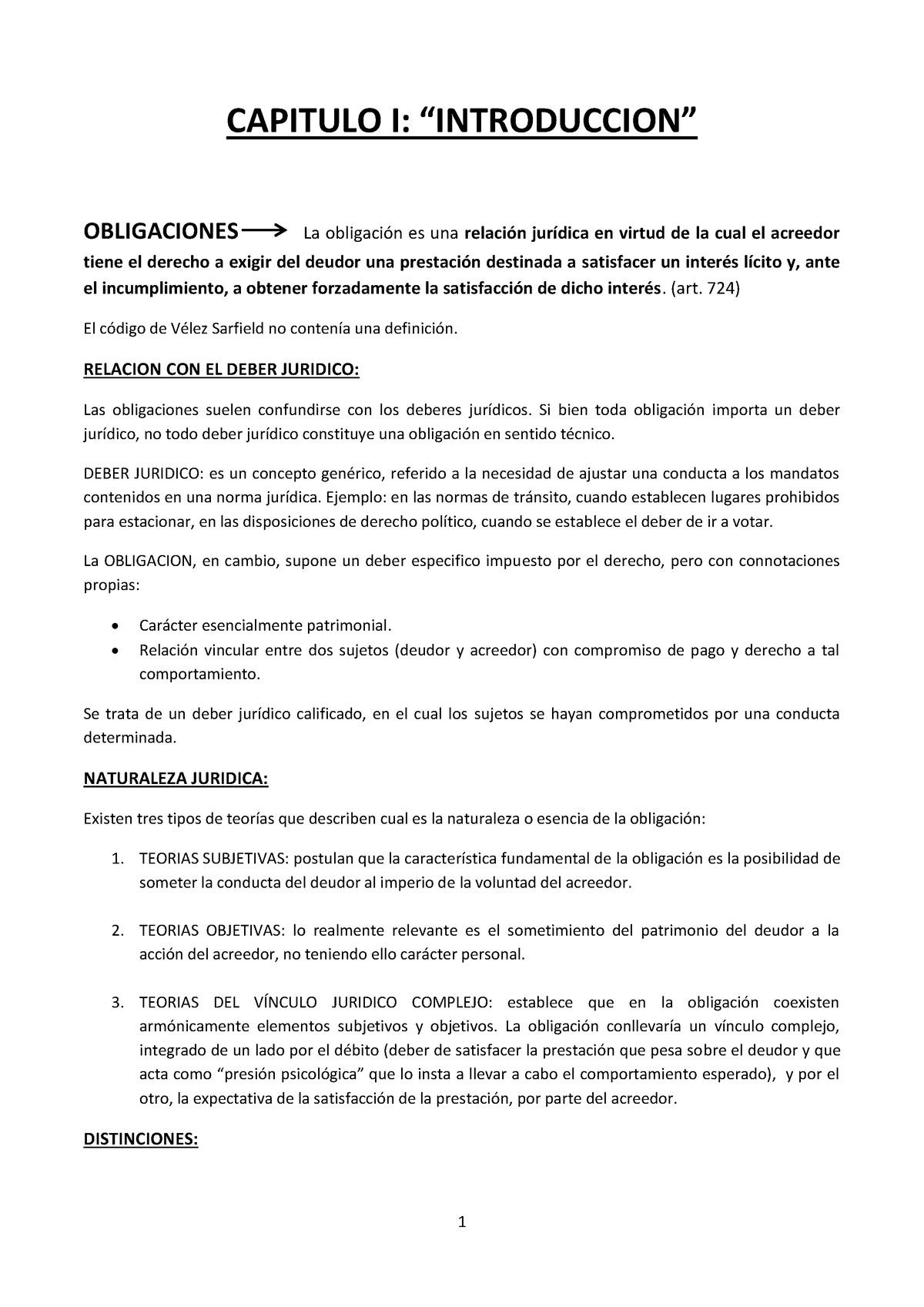 Resumen Primer Parcial Obligaciones - CAPITULO I: “INTRODUCCION ...