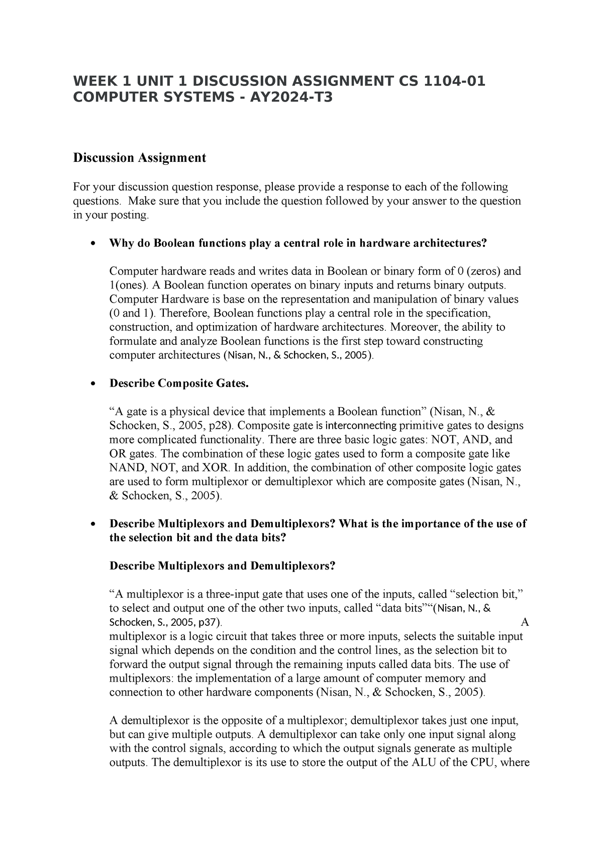 WEEK 1 UNIT 1 Discussion Assignment CS 1104-01 Computer Systems ...