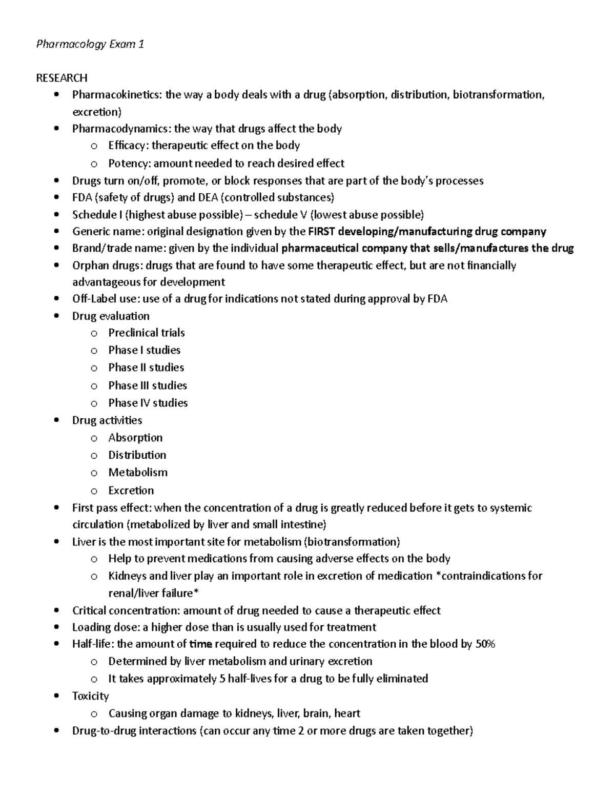 Pharmacology Exam 1 - Study guide - Pharmacology Exam 1 RESEARCH ...