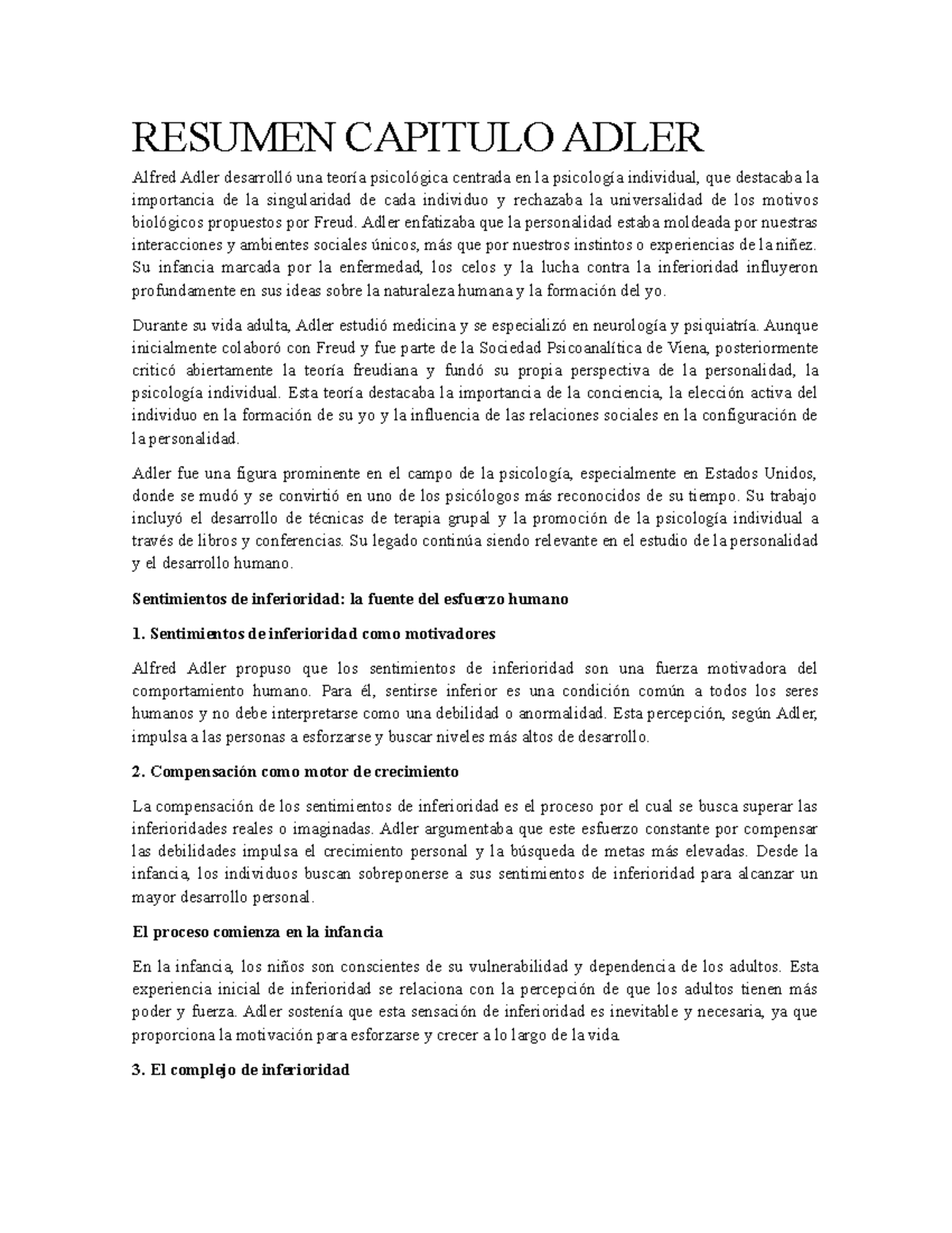 Resumen capitulo 3 Adler - RESUMEN CAPITULO ADLER Alfred Adler ...