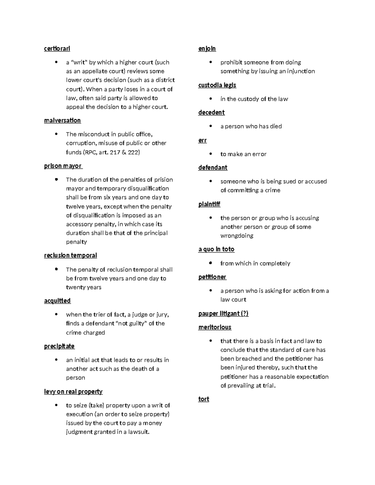 Terms in Law - certiorari a "writ" by which a higher court (such as an ...