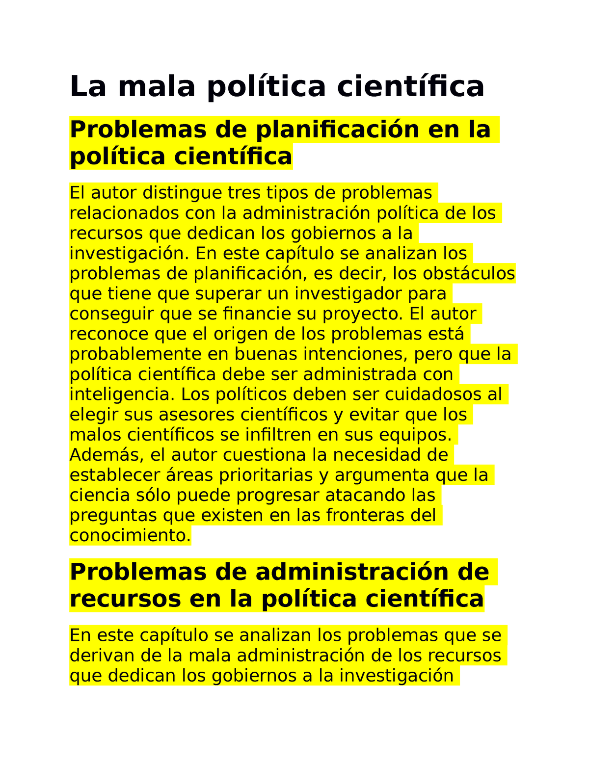 Resumen La Mala Política Científica La Mala Política Científica Problemas De Planificación En 3567