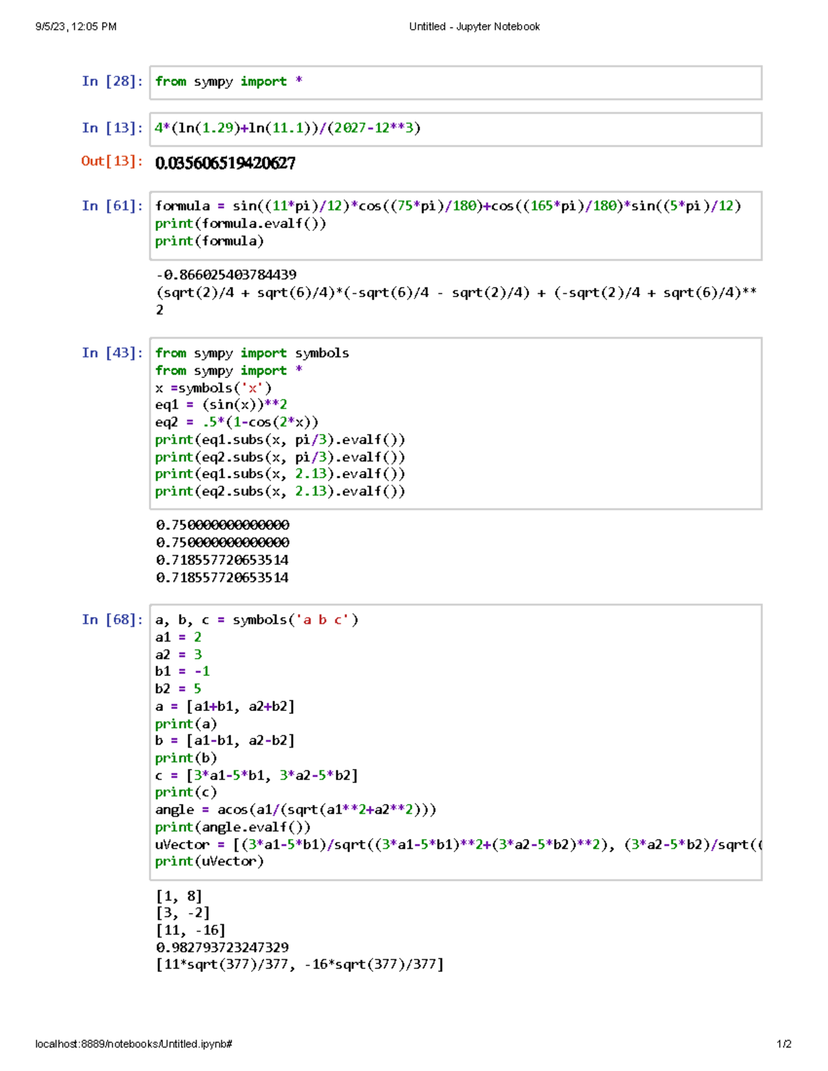 151 lab 1 - Prof Thicke Python assignment lab 1 - 9/5/23, 12:05 PM ...