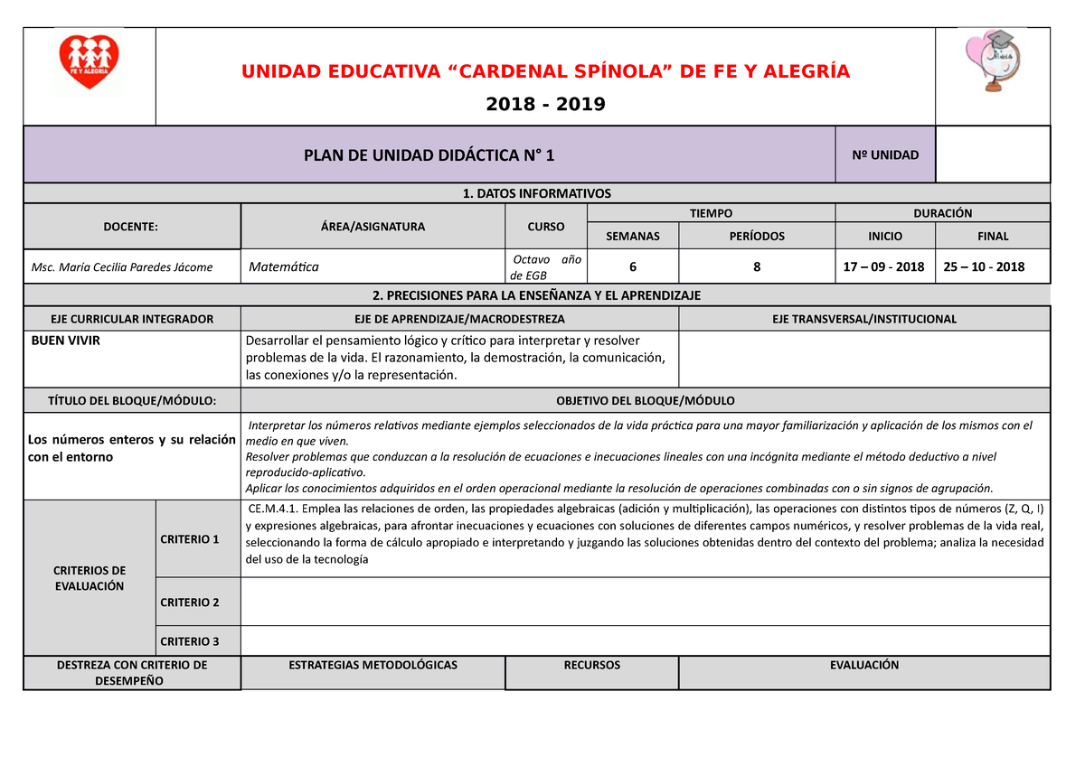 Planificaci+ô N DE Unidad DID+ü Ctica 01 Matem+ü TICA EGB Superior ...