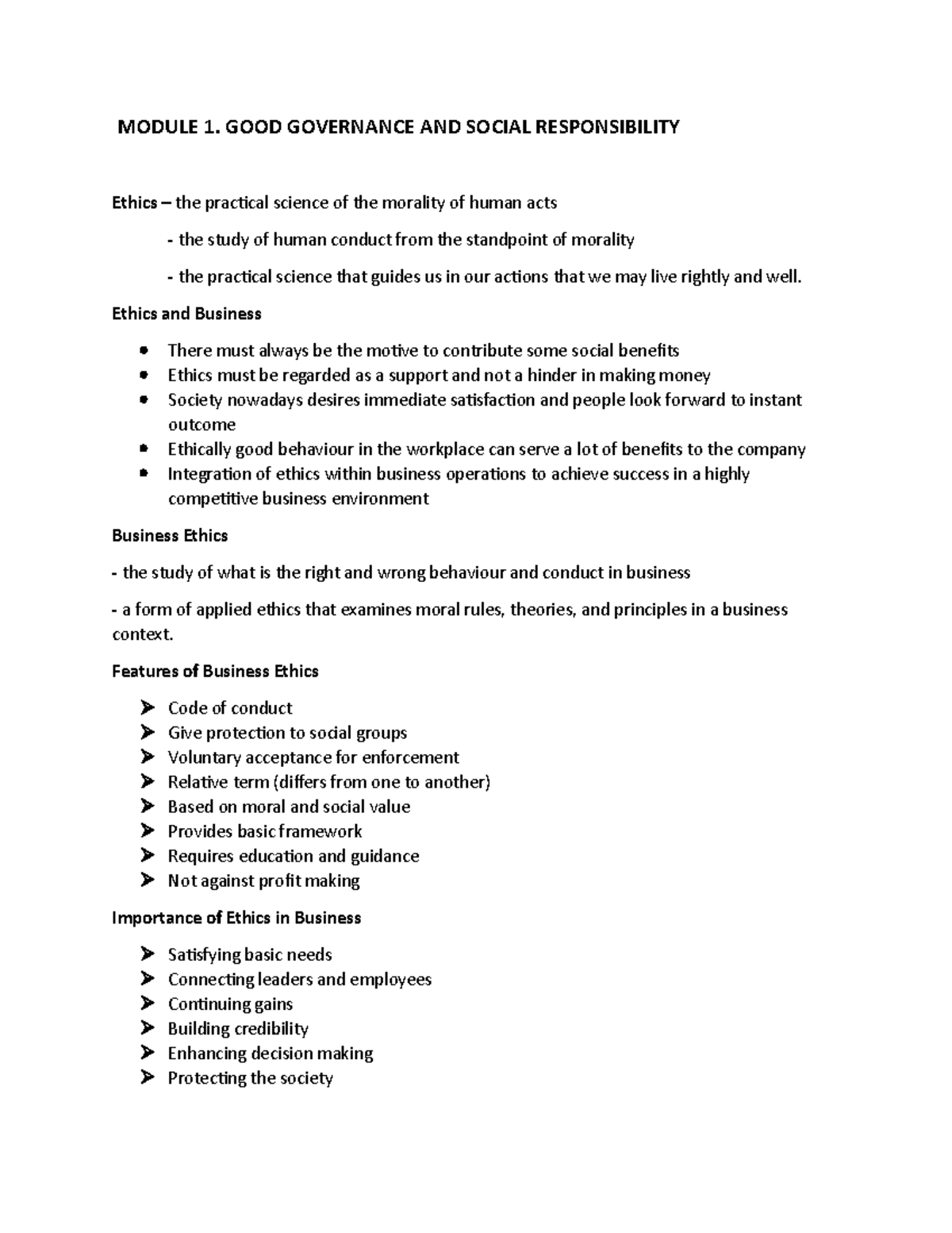 Module 1 GOOD Governance AND Social Responsibility - MODULE 1. GOOD ...