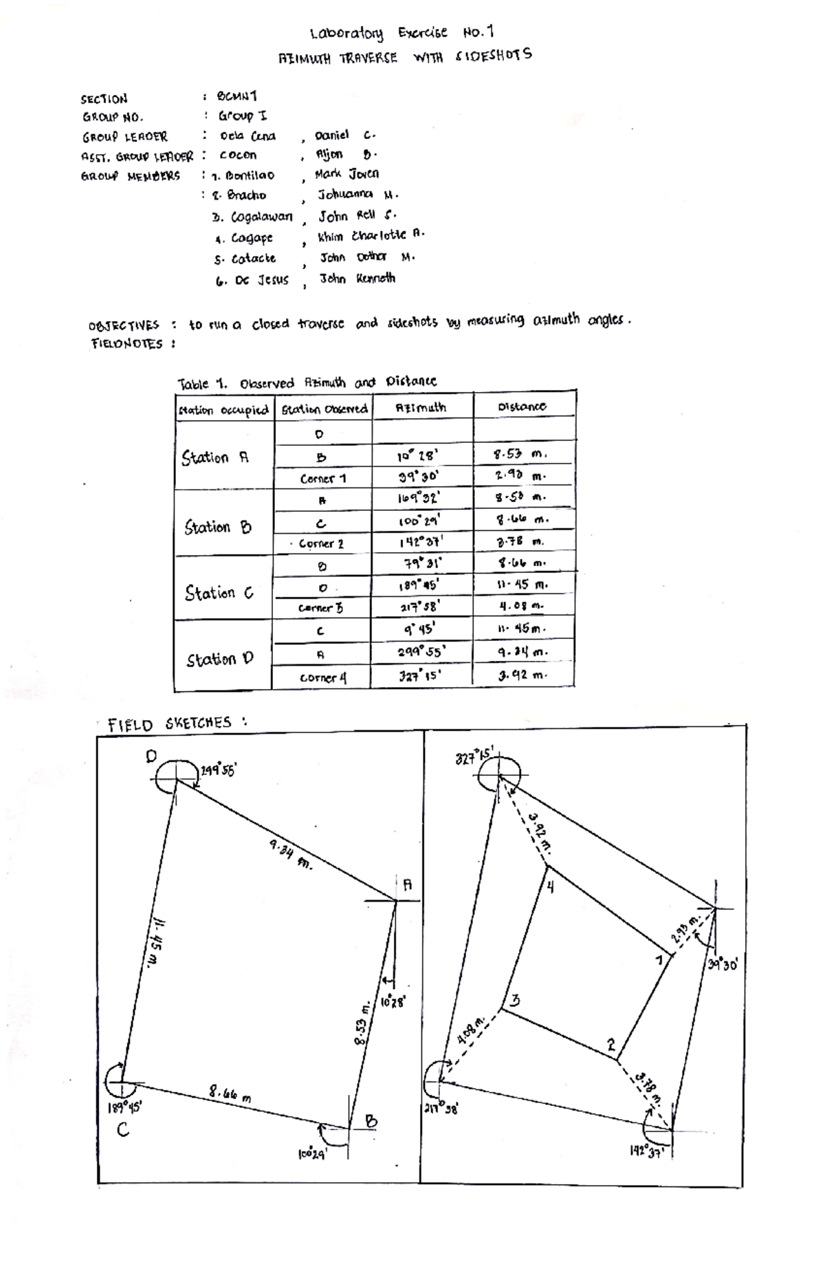 Azimuth Traverse With Sideshots in GE 101 - General Surveying II - Studocu