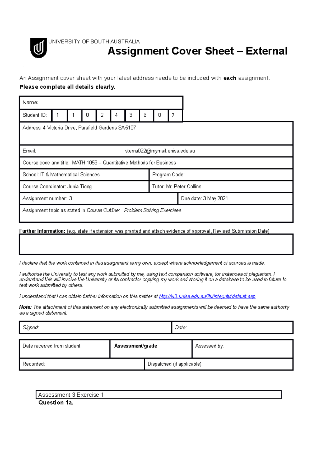 Quantitative Methods for Business - Assignment 3 - ####### UNIVERSITY ...