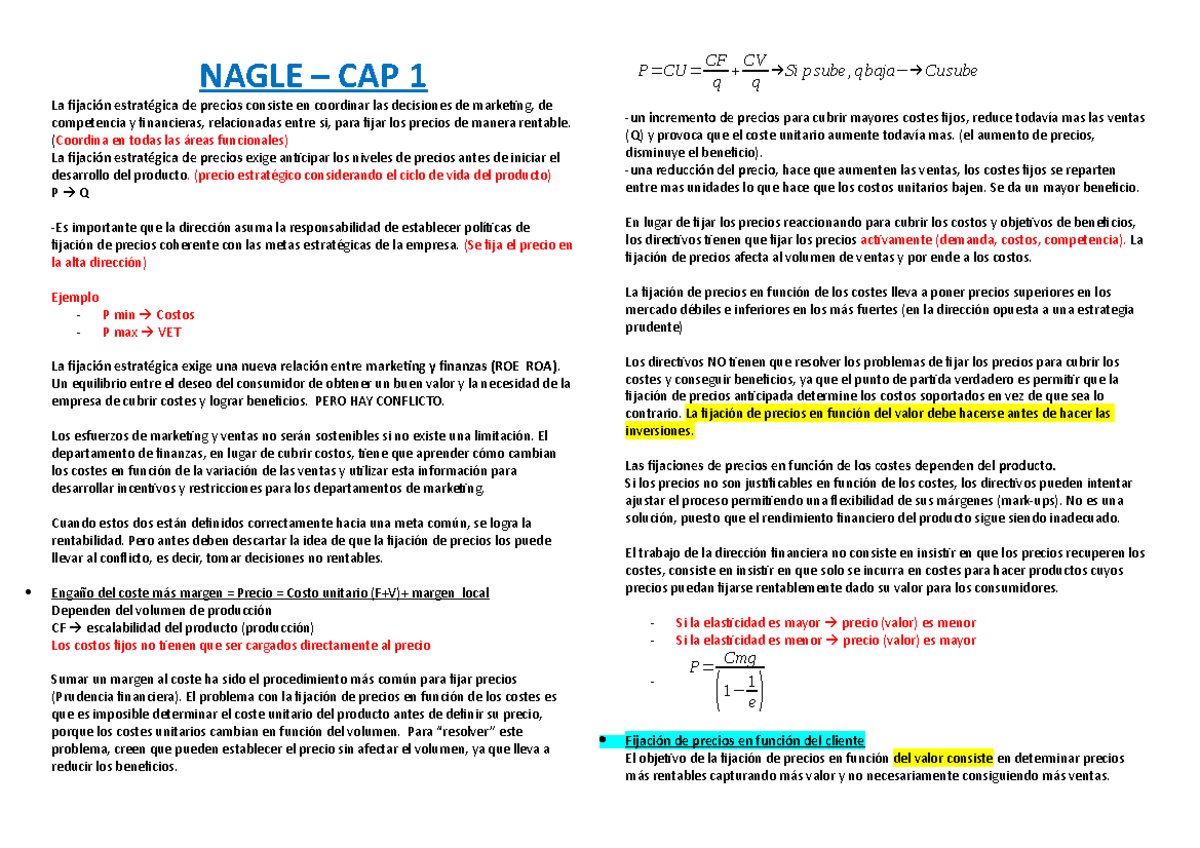 Lecturas Del Libro Nagle - estrategia y tacticas de precios - UPC - Studocu