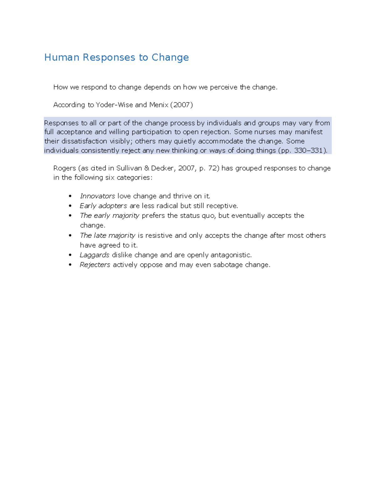 BSNC6020 Mod8 Human Responses to Change - Human Responses to Change How ...