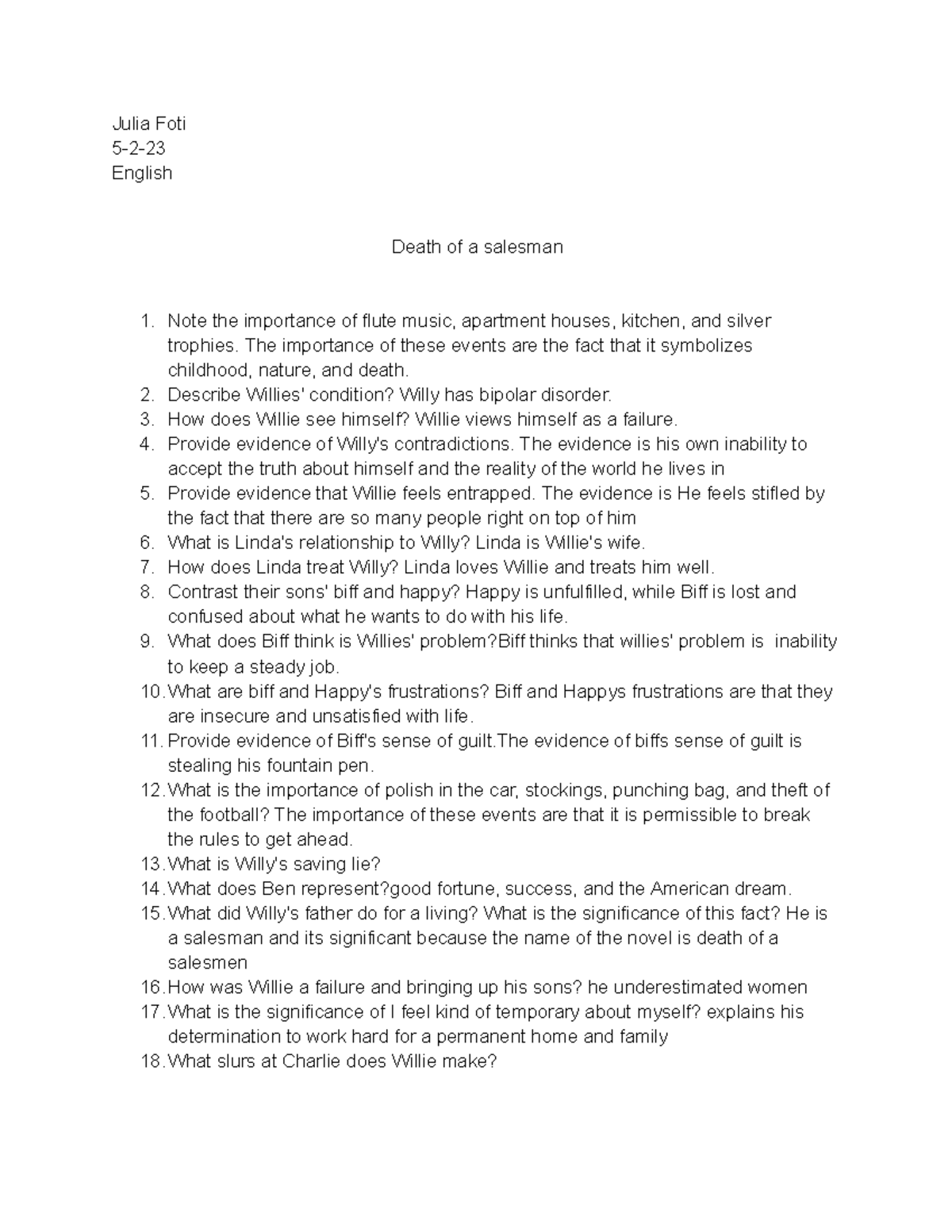 death of a salesmen - Julia Foti 5-2- English Death of a salesman Note ...