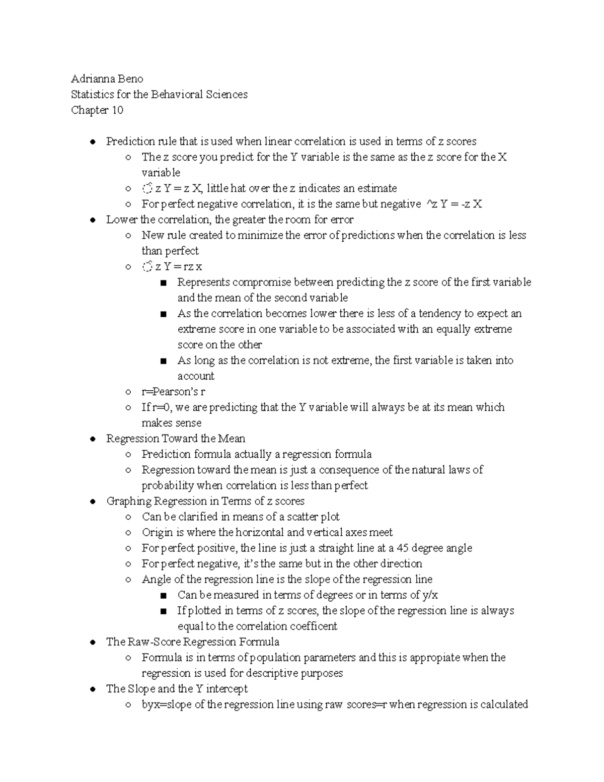Chapter 10 - Textbook notes - Adrianna Beno Statistics for the ...