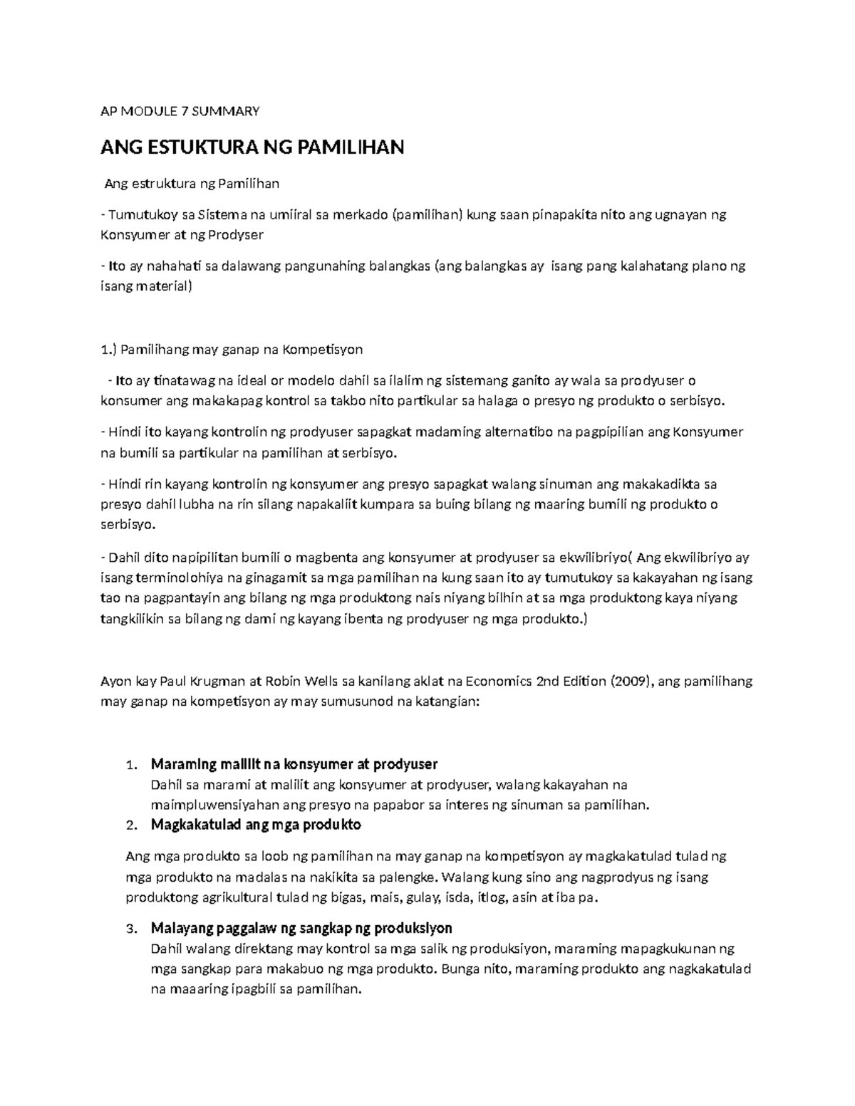AP Module 7 Summary - pamilihan at ang estraktura nito - AP MODULE 7 ...