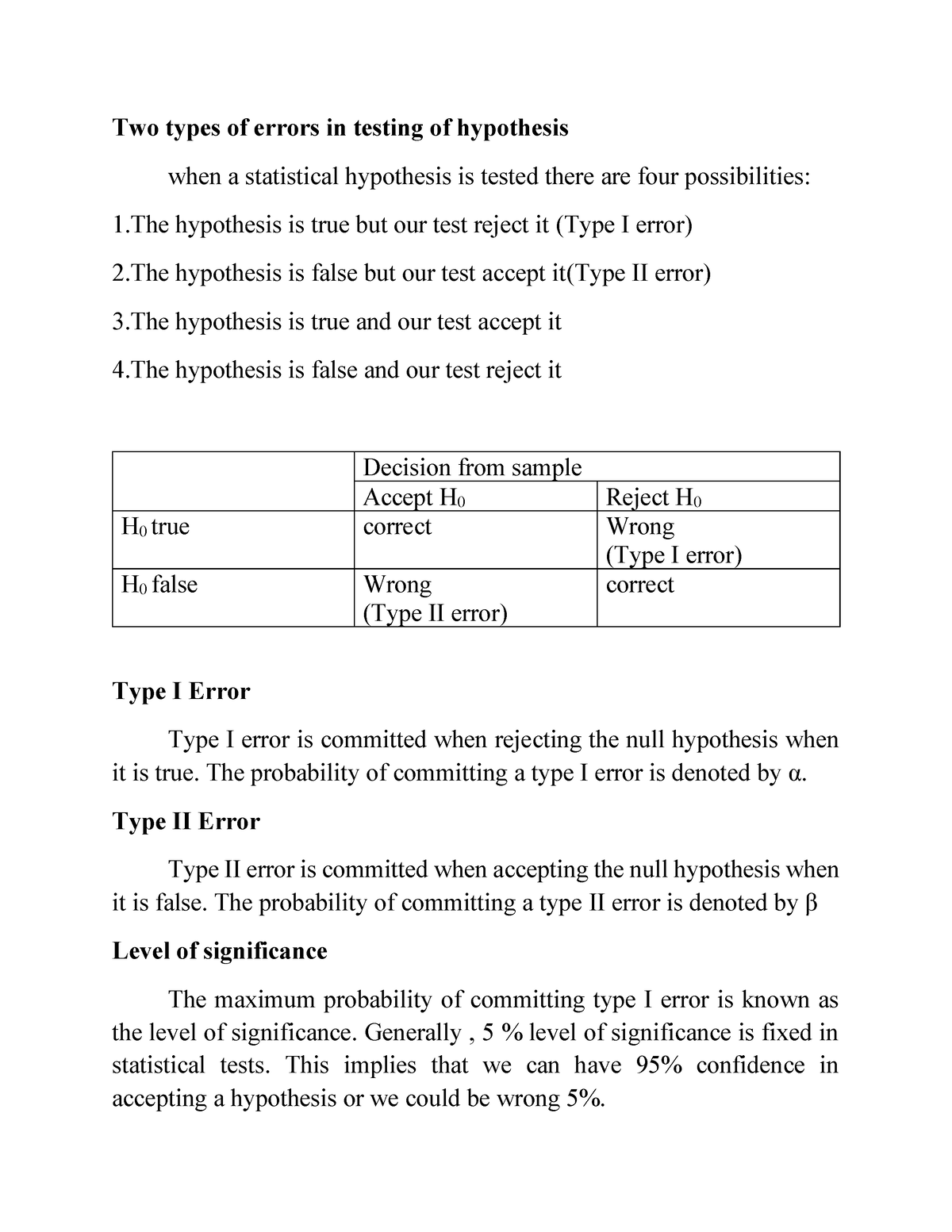 hypothesis test two types of errors