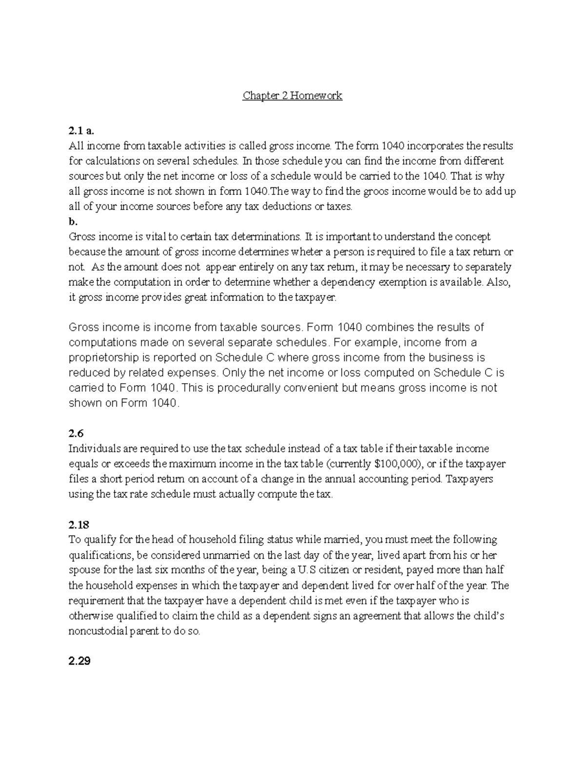 ACCT 4414 Homework Chap 2 - Chapter 2 Homework 2 a. All income from ...