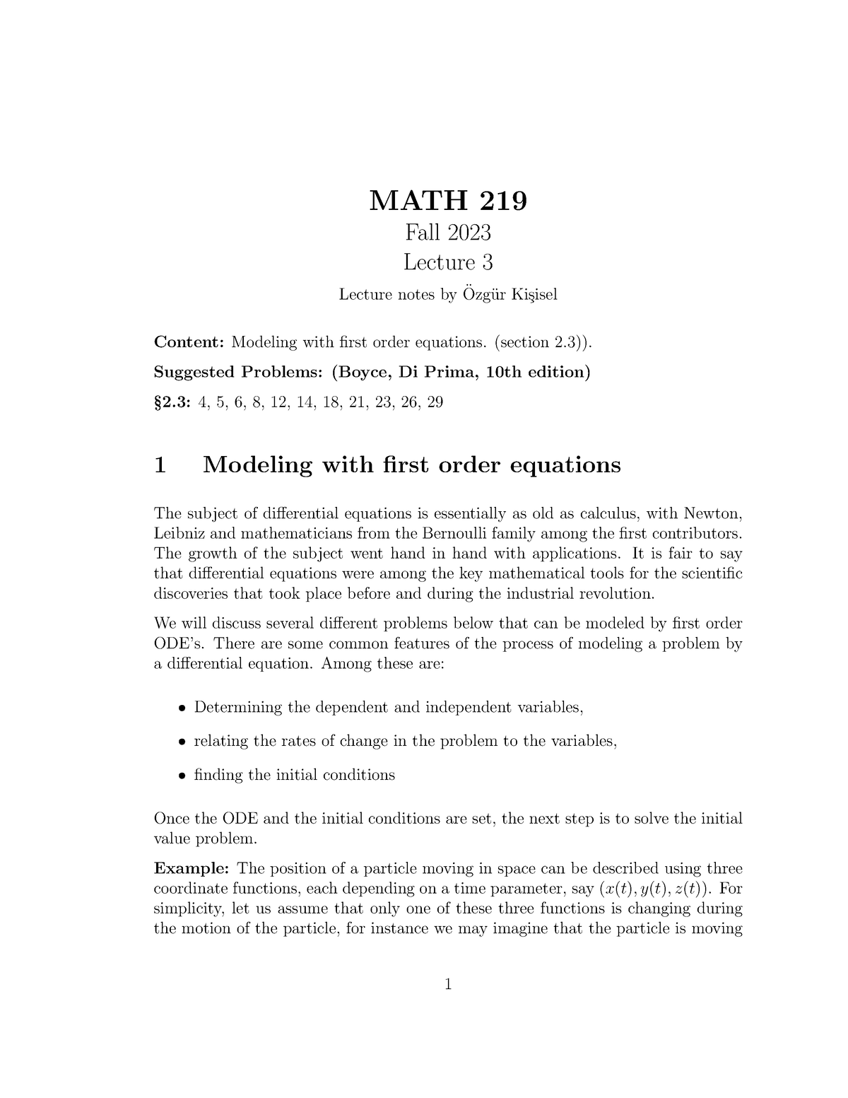 MATH219 Lecture 3 - MATH 219 Fall 2023 Lecture 3 Lecture Notes By ̈Ozg ...