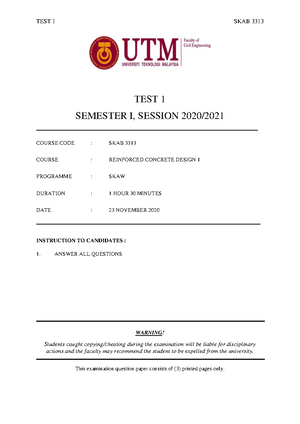 TEST 02 - UTMSPACE - TEST 2 SKAA 3352 TEST 2 SEMESTER II, SESSION 2020 ...