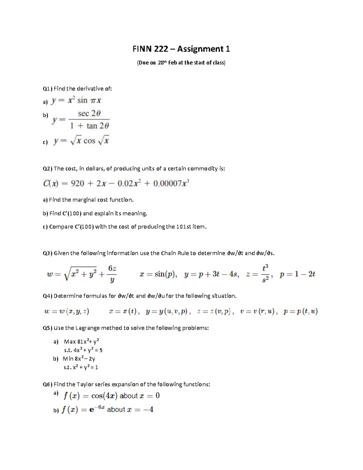 Assignment+1 - 1st assignment - FINN 222 – Assignment 1 (Due on 28th ...